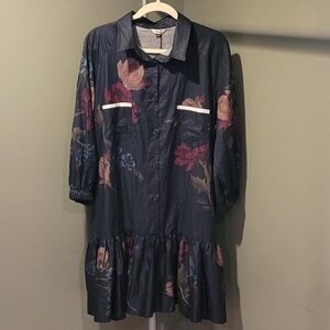 The Kit Floral Print Sasha Shirtdress 100% Cotton, Size 2X, Navy and Multicolor